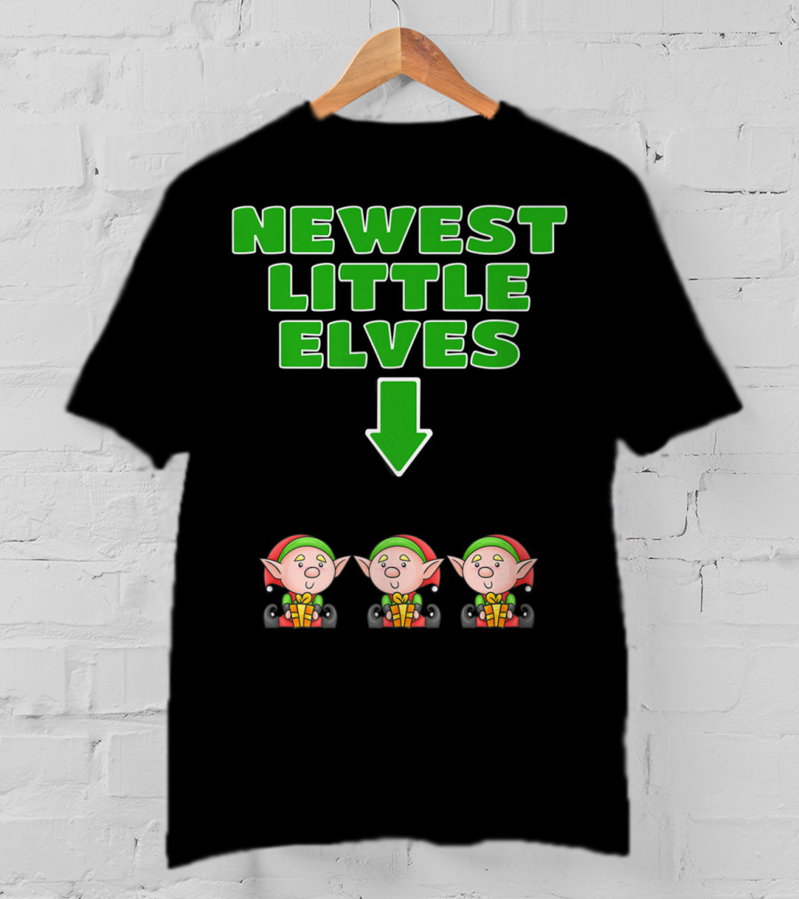 Newest Little Elves Christmas Elf Expecting Triplets Mom To Be Pregnant T-Shirt
