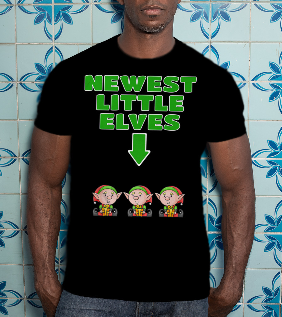 Newest Little Elves Christmas Elf Expecting Triplets Mom To Be Pregnant T-Shirt