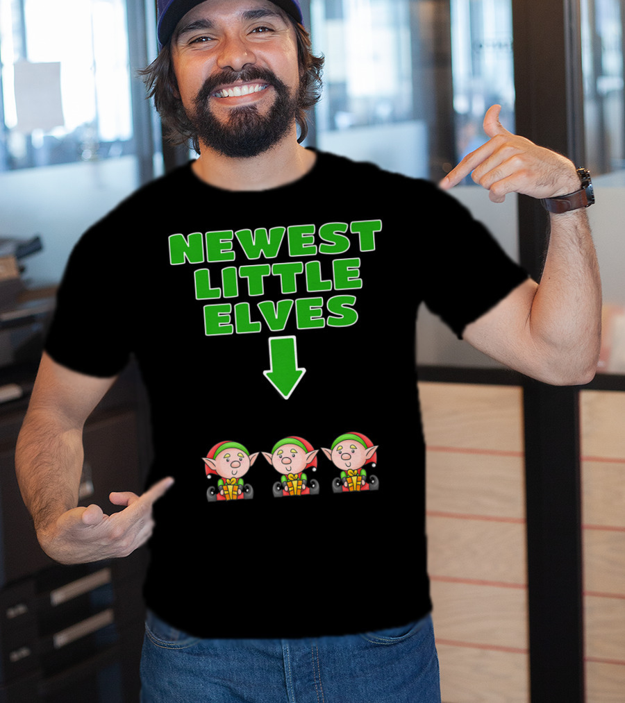 Newest Little Elves Christmas Elf Expecting Triplets Mom To Be Pregnant T-Shirt
