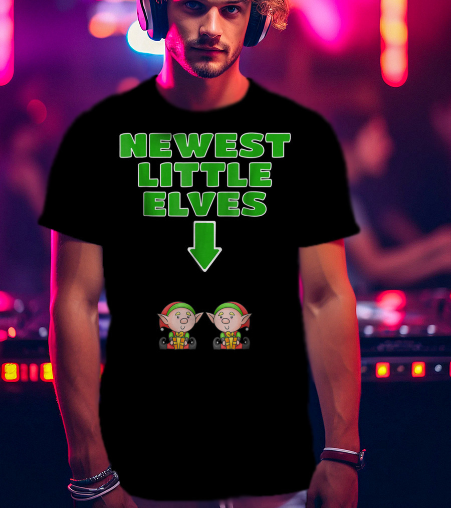 Newest Little Elves Christmas Elf Expecting Twins Mom To Be Pregnant T-Shirt