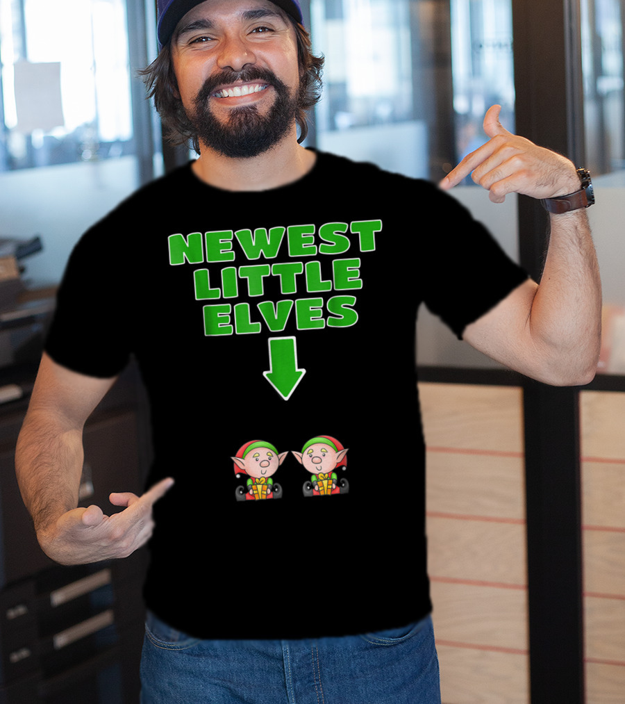 Newest Little Elves Christmas Elf Expecting Twins Mom To Be Pregnant T-Shirt
