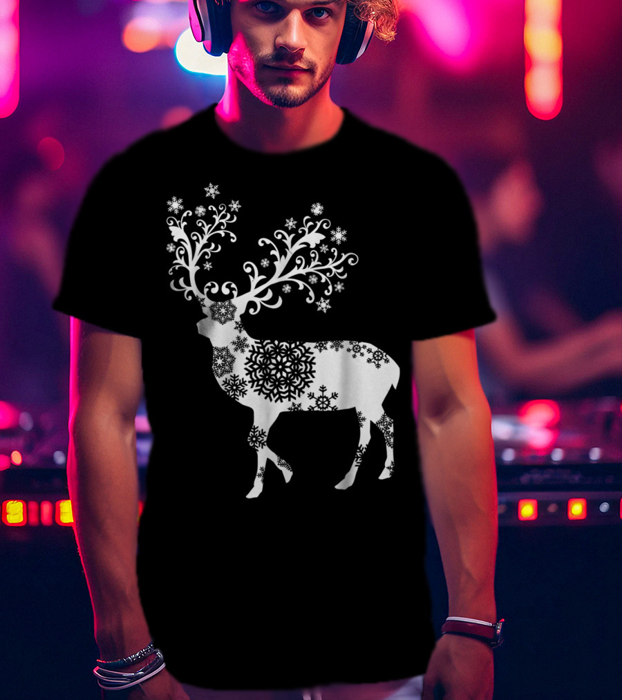 Christmas Mom Daughter Father Son Matching Deer Snowflake Clothing T-Shirt