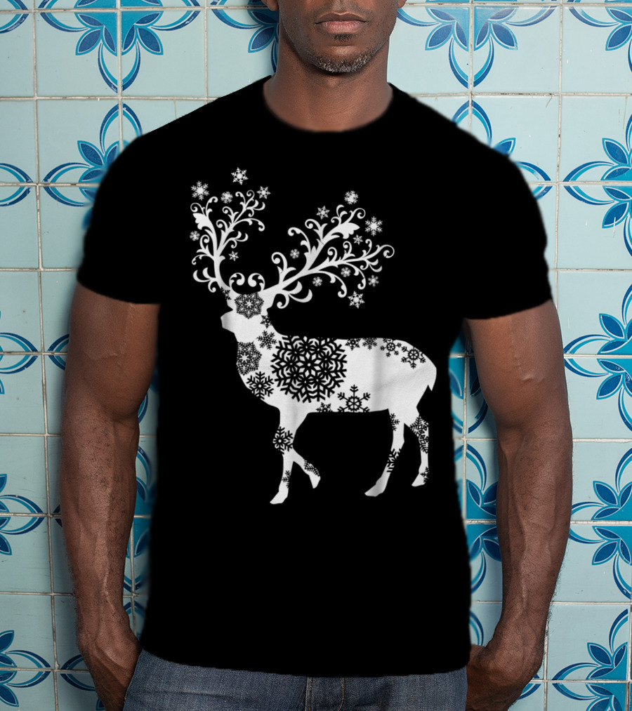 Christmas Mom Daughter Father Son Matching Deer Snowflake Clothing T-Shirt