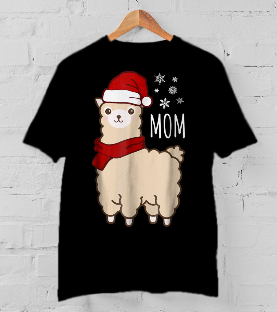 Christmas Mom Llama Cria Herd Xmas Mother Santa Hat Snowflakes T-Shirt