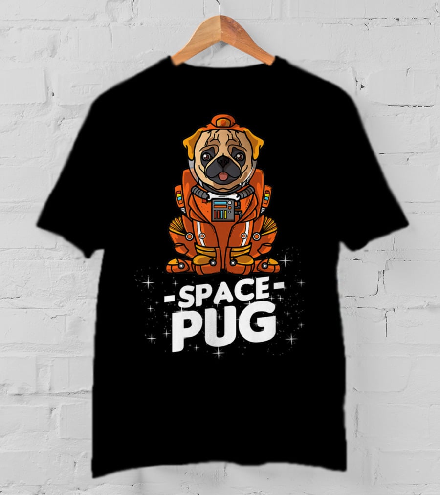 Space Pug Christmas Dog In Astronaut Suit T-Shirt