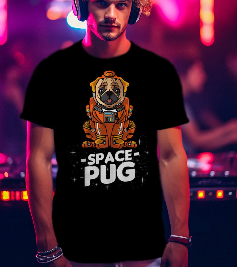 Space Pug Christmas Dog In Astronaut Suit T-Shirt