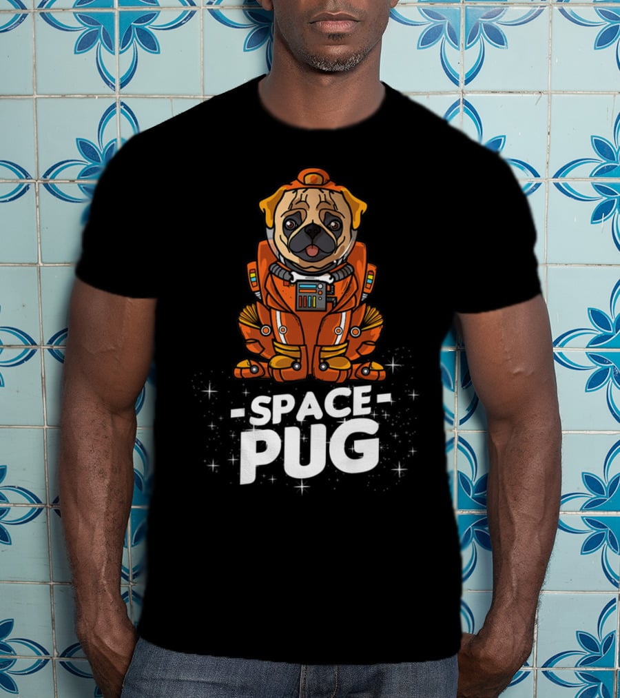 Space Pug Christmas Dog In Astronaut Suit T-Shirt