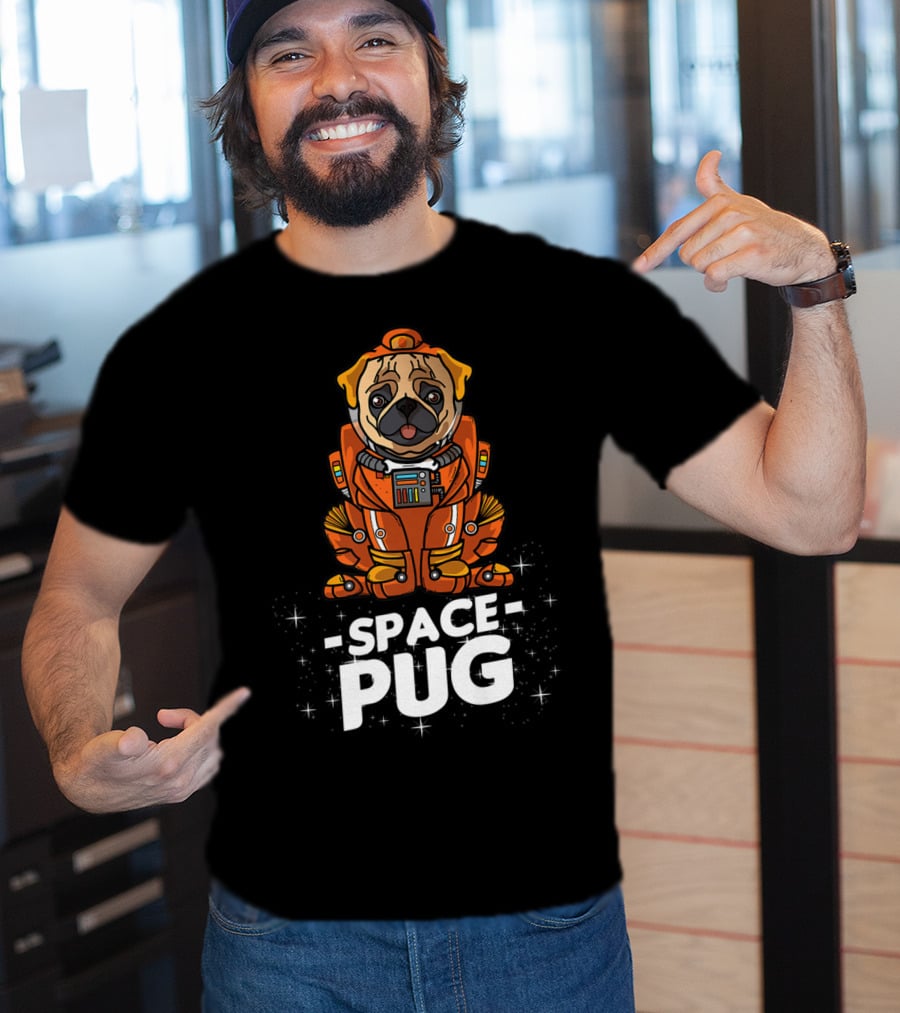 Space Pug Christmas Dog In Astronaut Suit T-Shirt