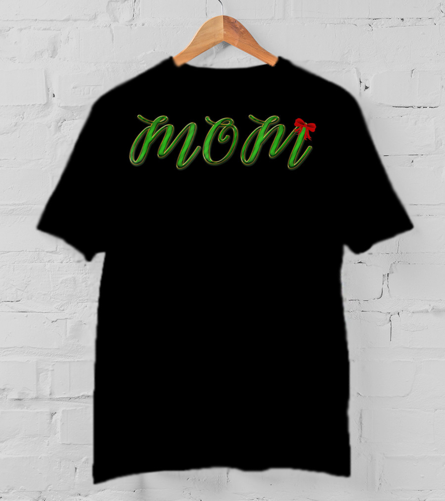Christmas Santa Family Matching Mom With Red Bow T-Shirt