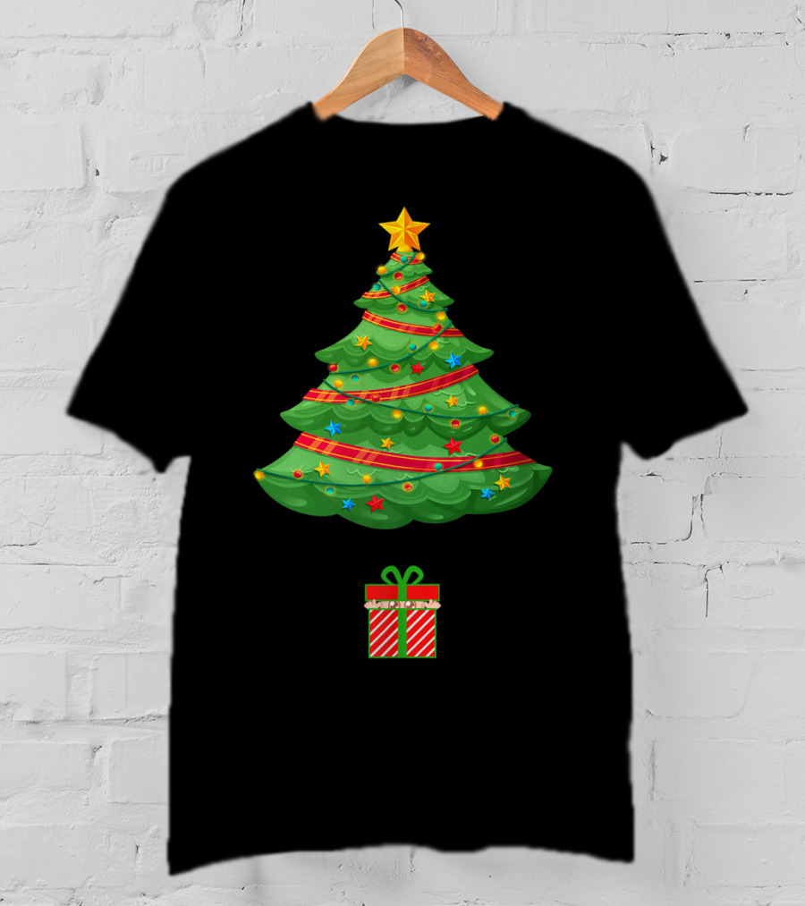 Christmas Tree Present Expecting Mom Baby Announcement T-Shirt