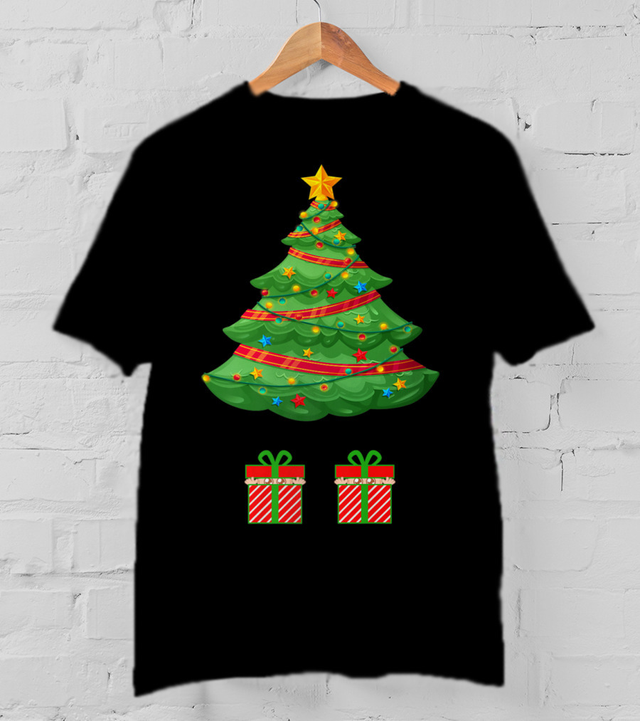 Christmas Tree Expecting Twin Mom Baby Announcement Two Gifts T-Shirt