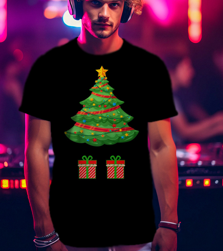 Christmas Tree Expecting Twin Mom Baby Announcement Two Gifts T-Shirt