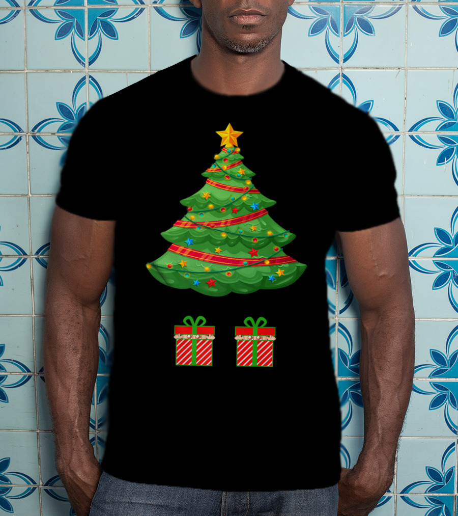 Christmas Tree Expecting Twin Mom Baby Announcement Two Gifts T-Shirt