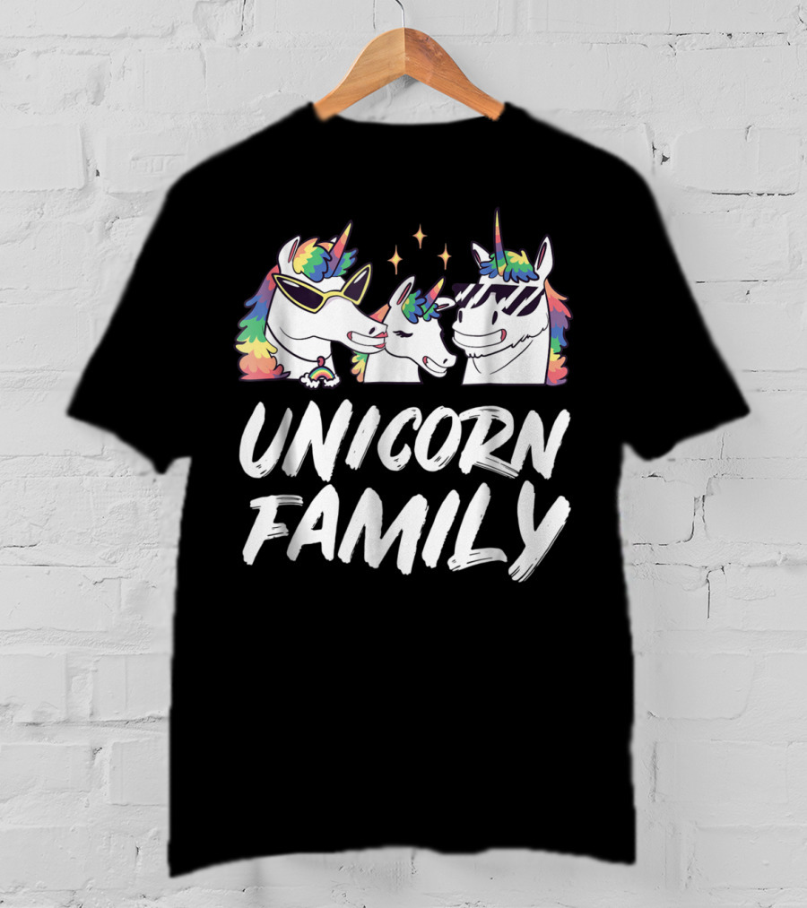 Unicorn Family Cool Son Daughter Rainbow Mane Sunglasses Stars T-Shirt