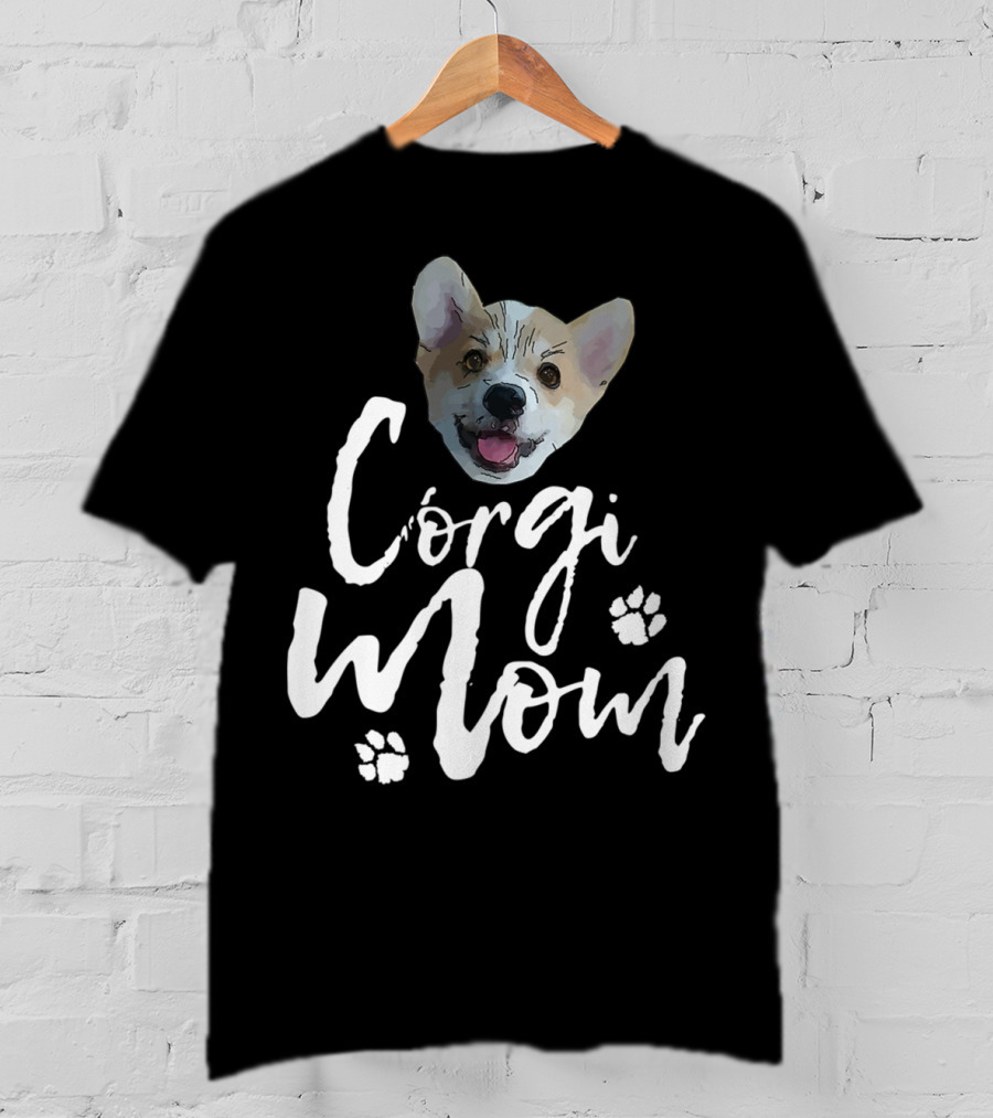 Corgi Mom Cute Dog Face With Paw Print Accents T-Shirt