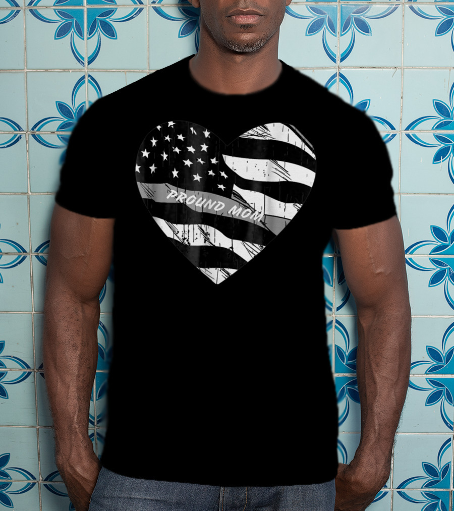 Correction Officer Proud Mom Thin Silver Line Flag Heart T-Shirt