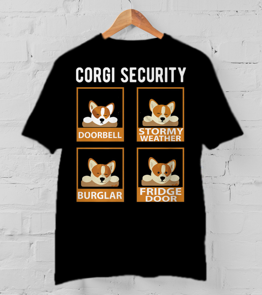 Corgi Security Doorbell Stormy Weather Burglar Fridge Door Pembroke Welsh Dog Mom Funny T-Shirt