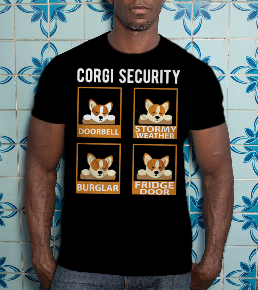 Corgi Security Doorbell Stormy Weather Burglar Fridge Door Pembroke Welsh Dog Mom Funny T-Shirt