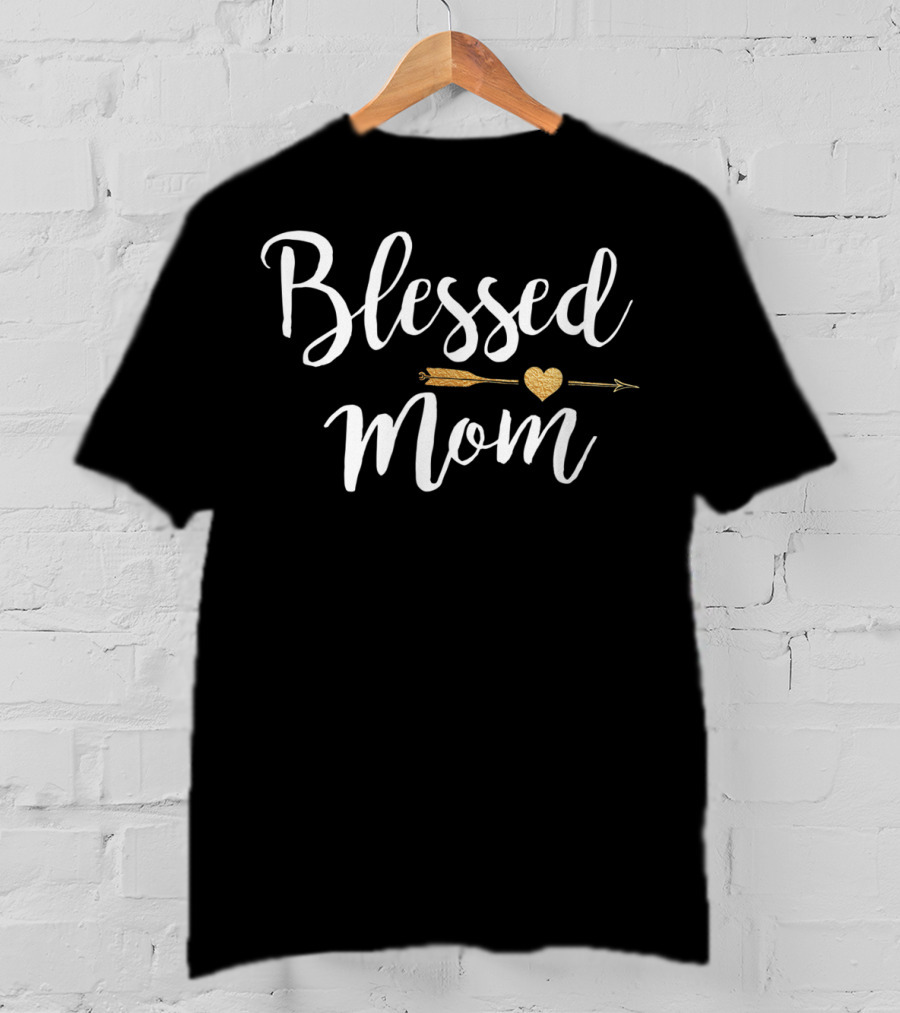 Blessed Mom Cute Gold Arrow Heart T-Shirt