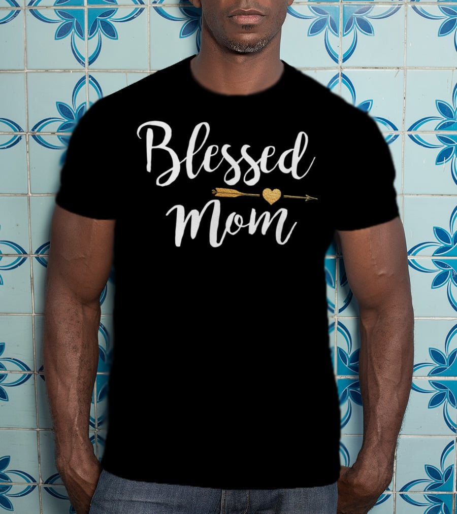 Blessed Mom Cute Gold Arrow Heart T-Shirt