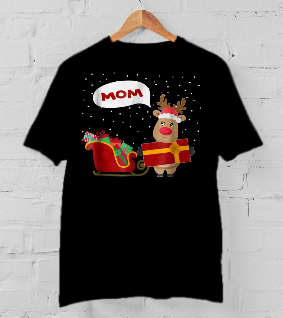 Mom Reindeer With Christmas Gifts And Sleigh T-Shirt