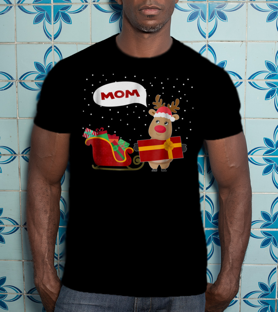 Mom Reindeer With Christmas Gifts And Sleigh T-Shirt