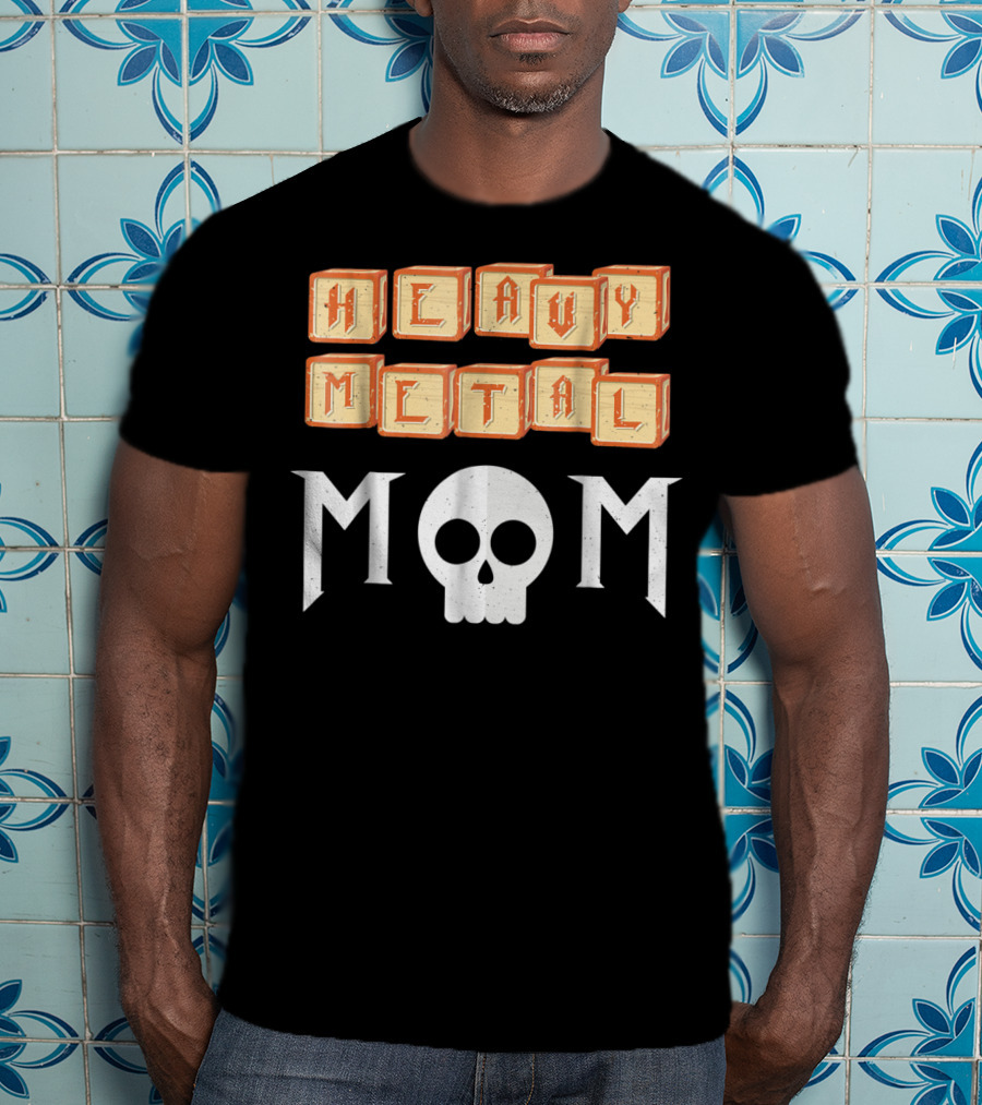 Heavy Metal Mom Skull Block Letters T-Shirt