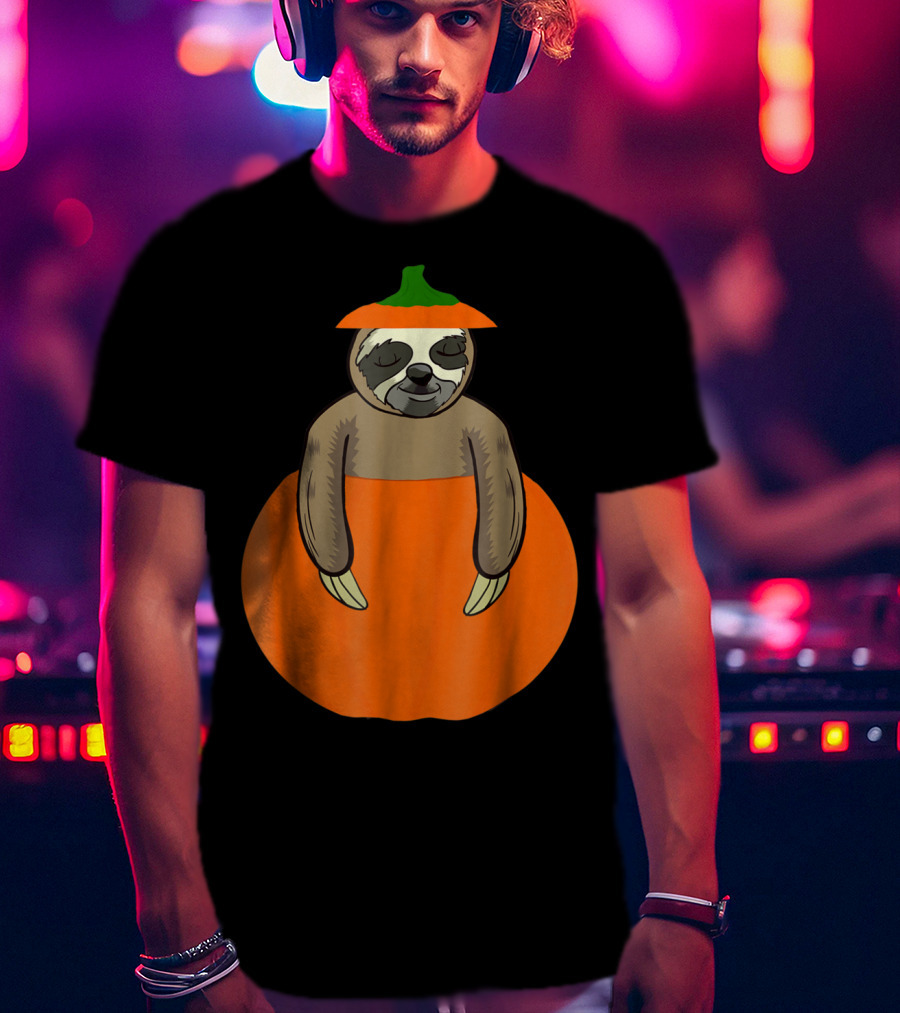 Cute Sloth Pumpkin Halloween Costume For Teacher Mom And Dad T-Shirt
