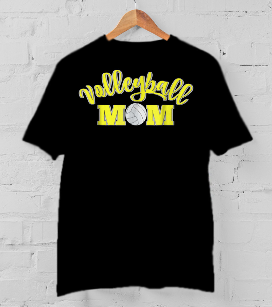 Volleyball Mom Yellow Lettering With Volleyball T-Shirt