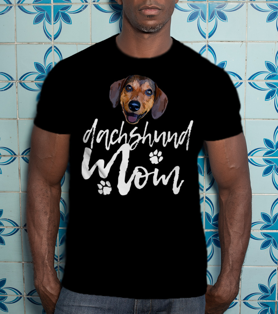 Dachshund Mom Cute Dog Face Paw Prints T-Shirt