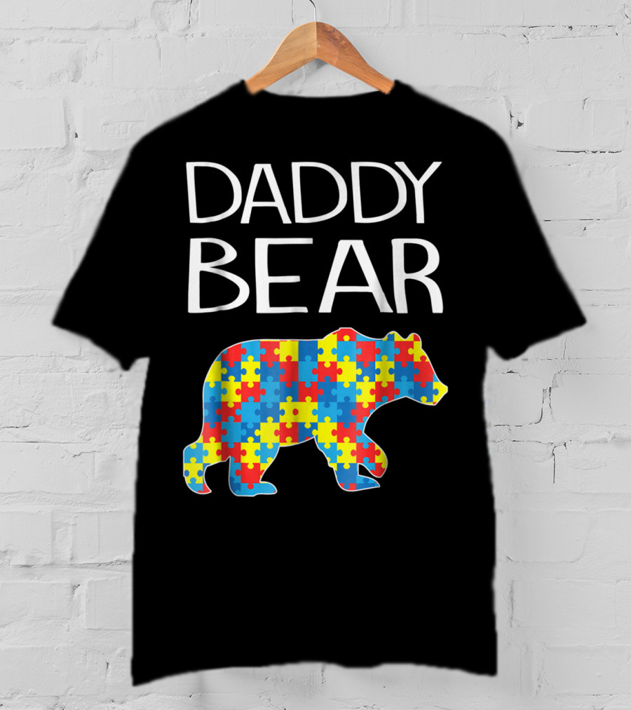 Daddy Bear Autism Puzzle Pattern Child Dad T-Shirt