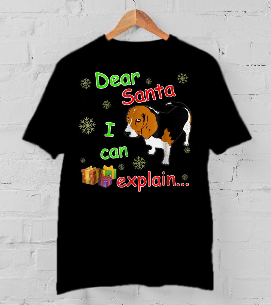 Dear Santa I Can Explain Beagle Christmas Snowflakes And Gifts T-Shirt