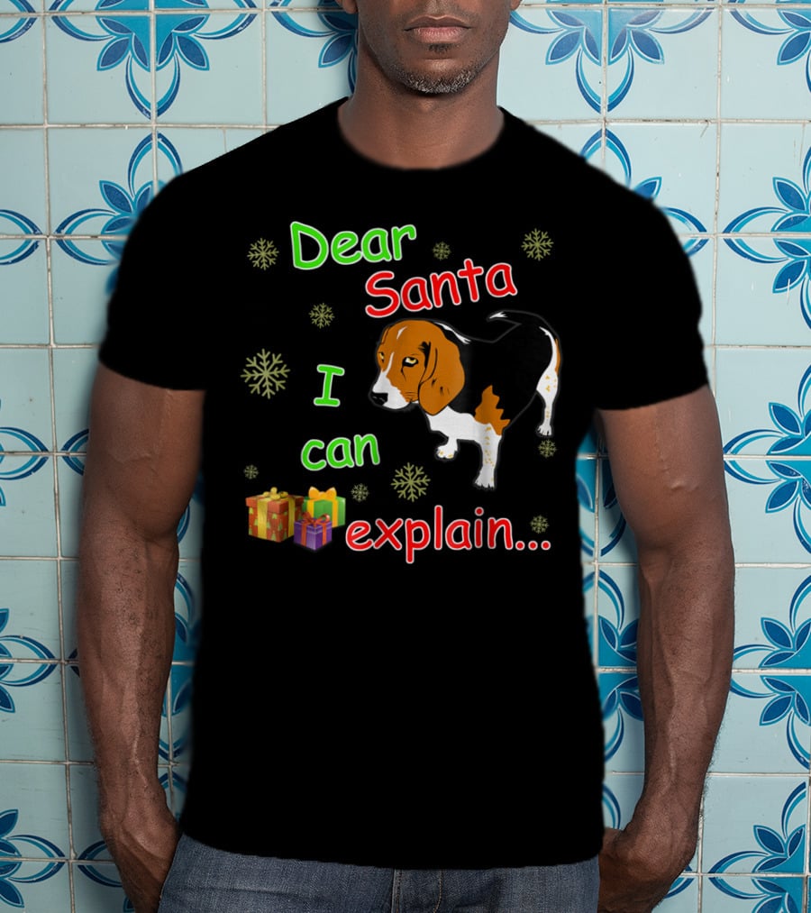 Dear Santa I Can Explain Beagle Christmas Snowflakes And Gifts T-Shirt