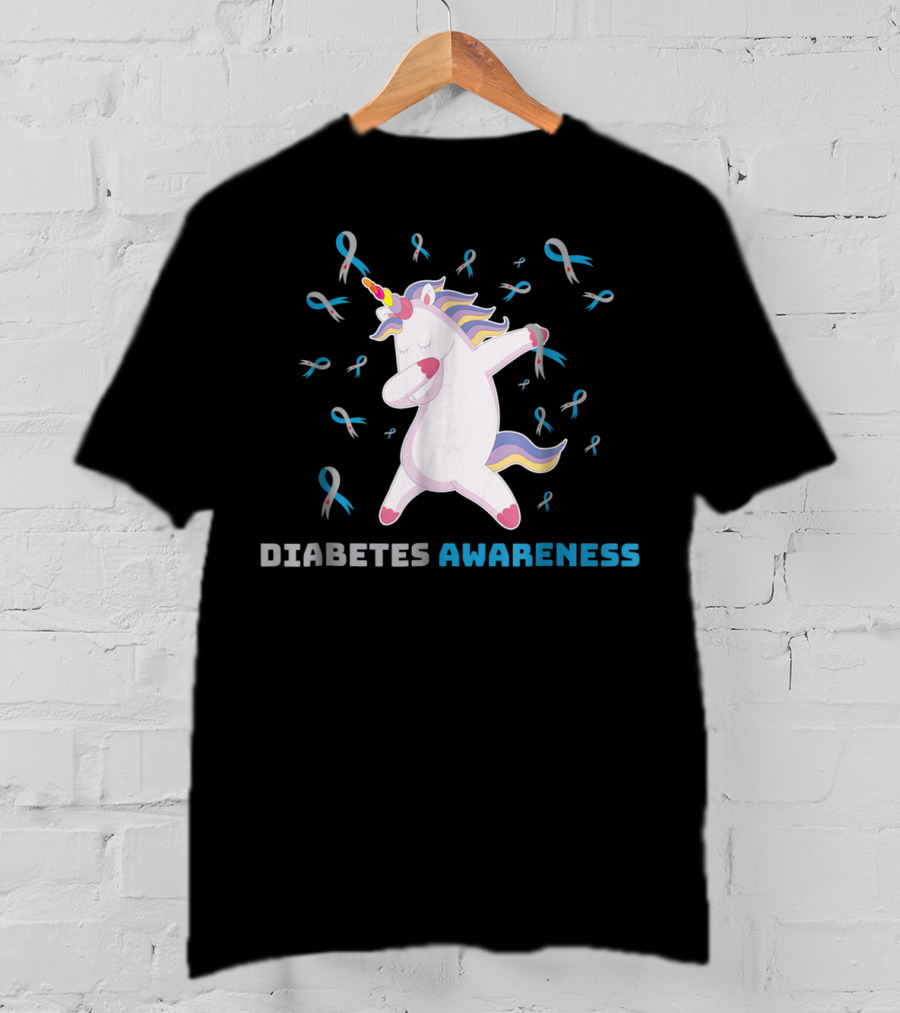 Diabetes Awareness Unicorn With Ribbons Grandpa80 T-Shirt