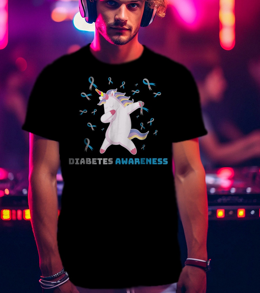 Diabetes Awareness Unicorn With Ribbons Grandpa80 T-Shirt