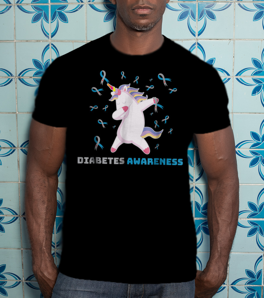 Diabetes Awareness Unicorn With Ribbons Grandpa80 T-Shirt