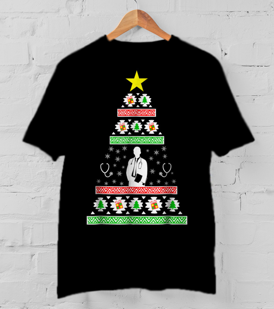 Doctor Christmas Tree Stethoscope Pattern Dad35 T-Shirt