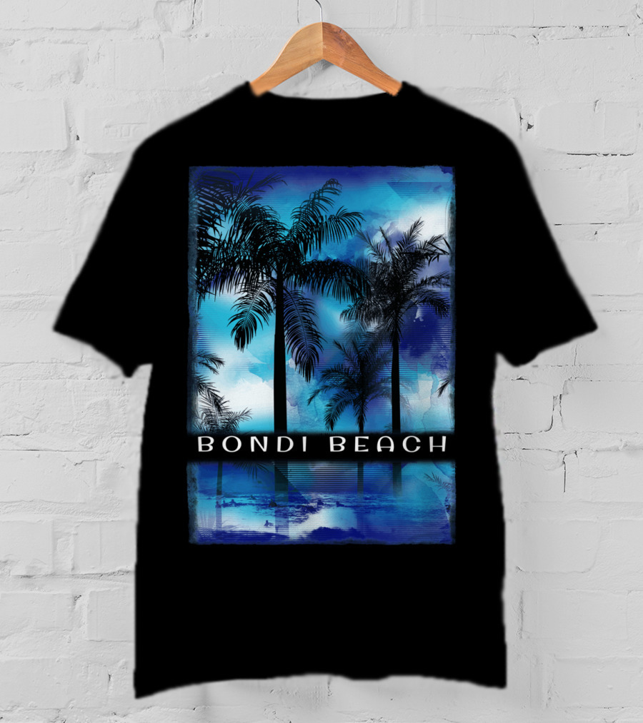 Bondi Beach Palm Trees With Vibrant Blue Ocean Reflection T-Shirt