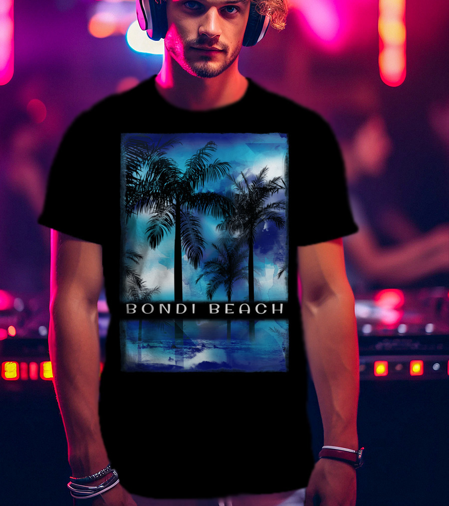 Bondi Beach Palm Trees With Vibrant Blue Ocean Reflection T-Shirt