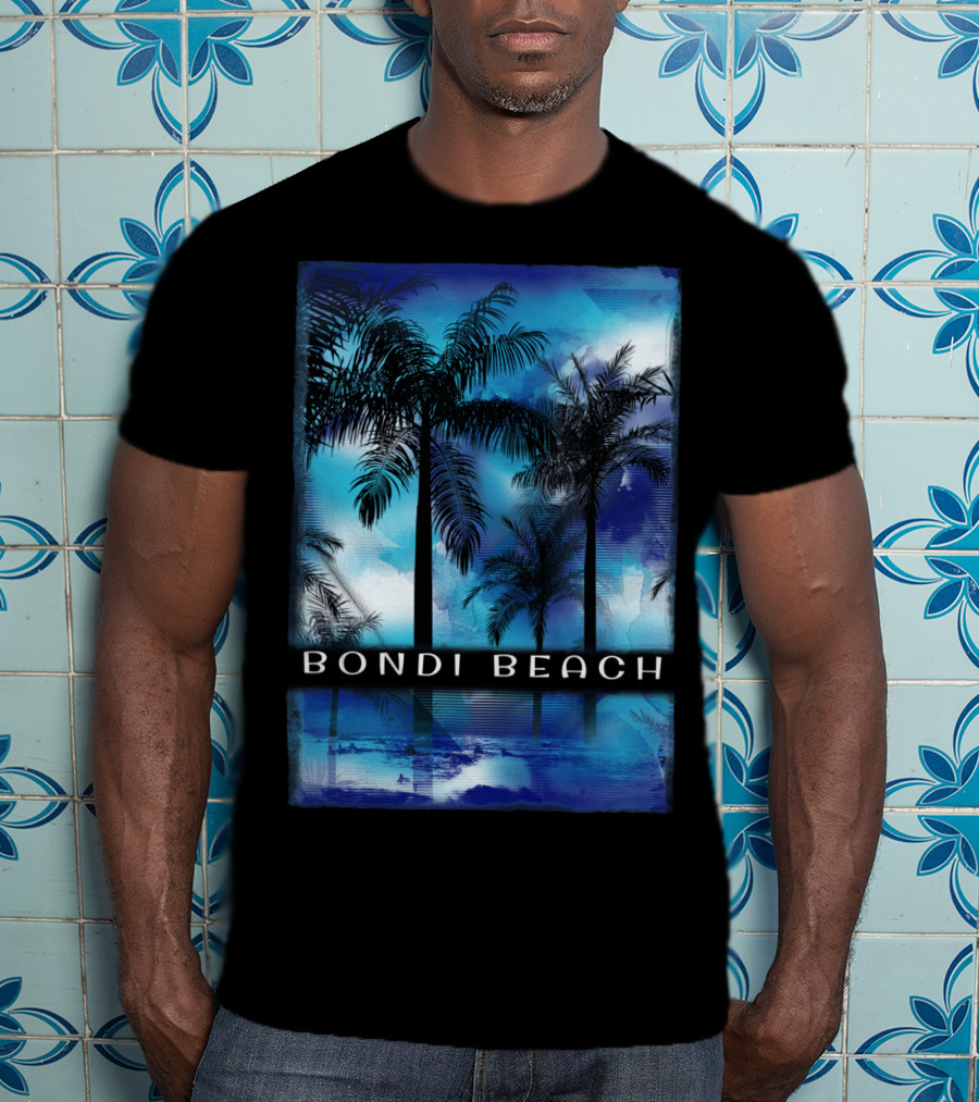 Bondi Beach Palm Trees With Vibrant Blue Ocean Reflection T-Shirt