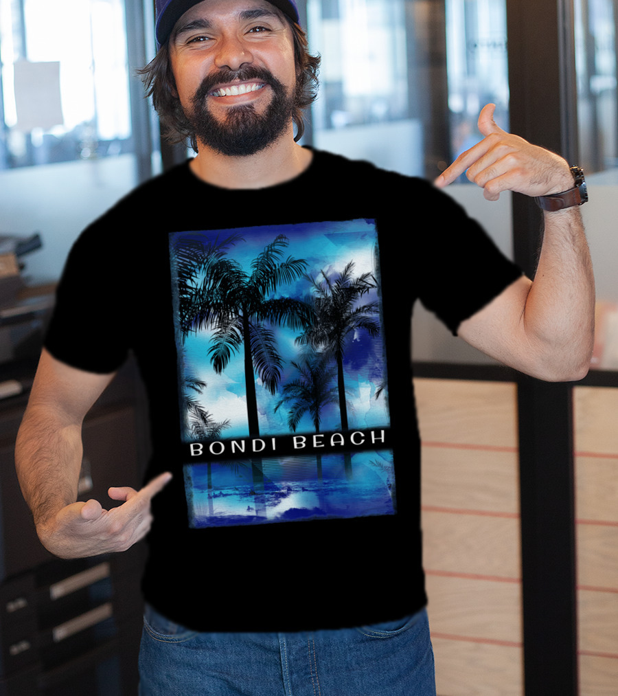 Bondi Beach Palm Trees With Vibrant Blue Ocean Reflection T-Shirt