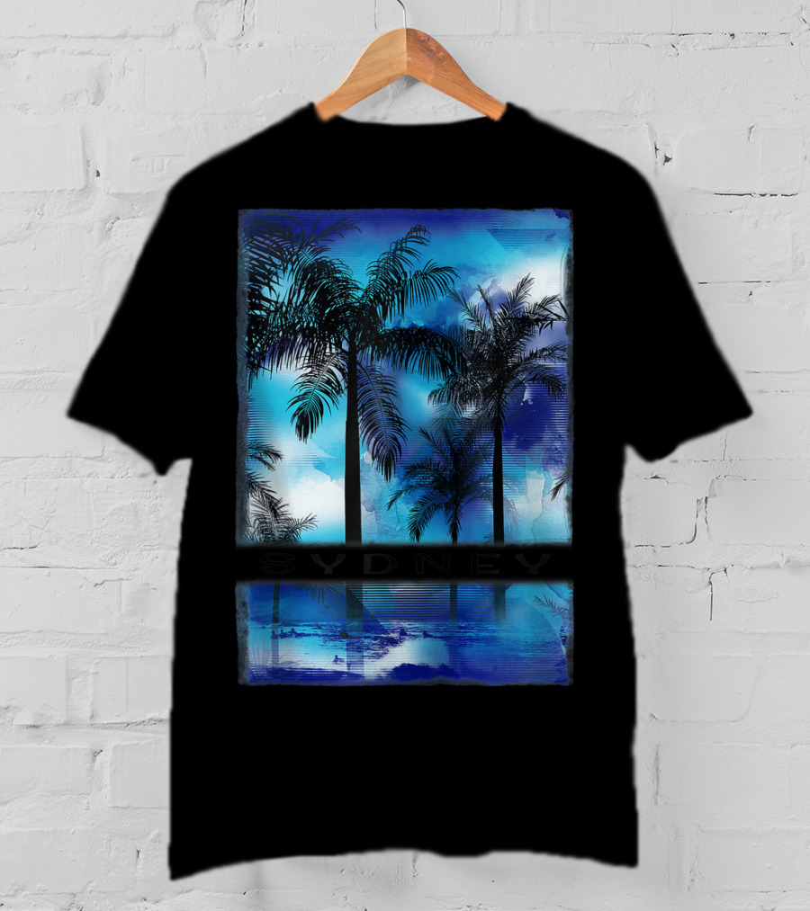 Sydney Australia Beach Palm Reflection Skyline T-Shirt