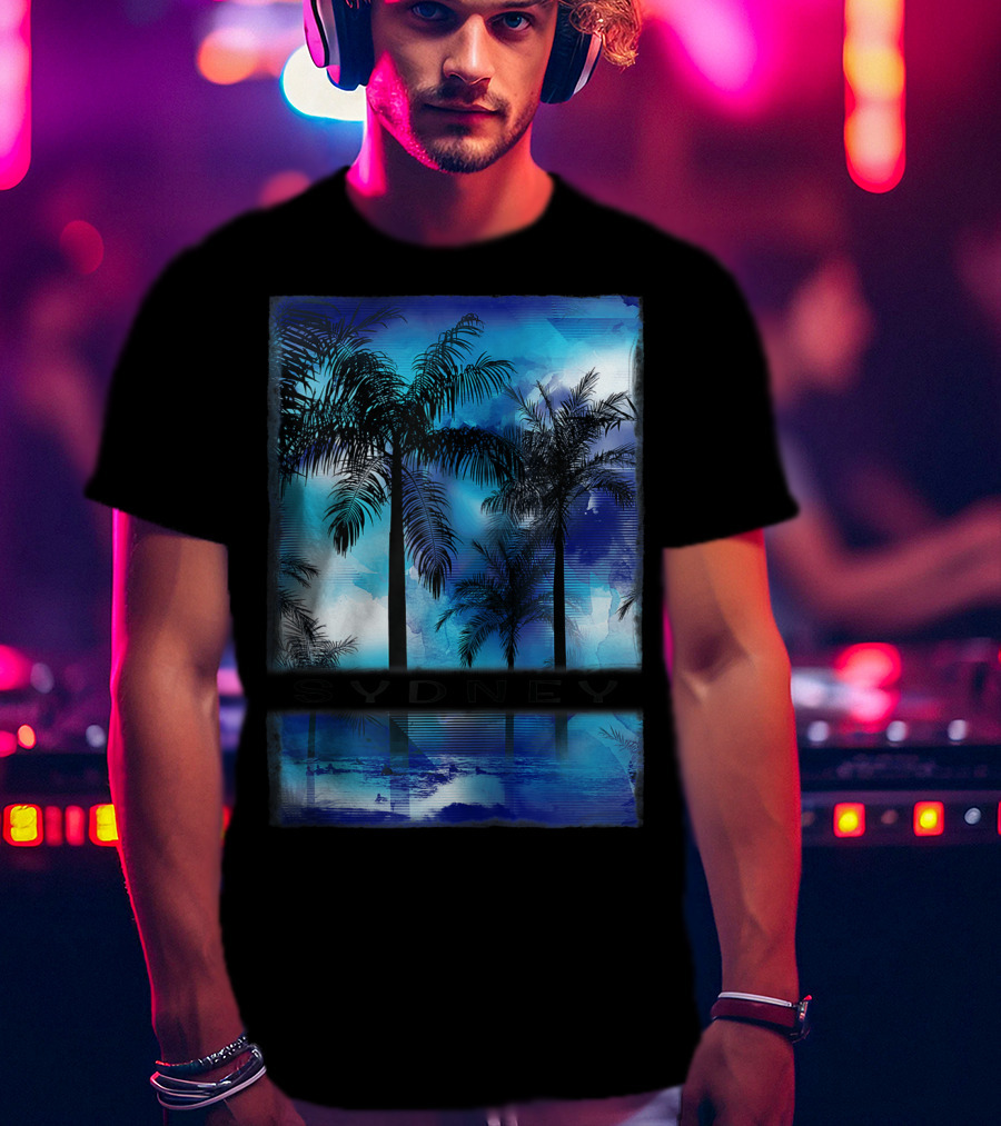 Sydney Australia Beach Palm Reflection Skyline T-Shirt