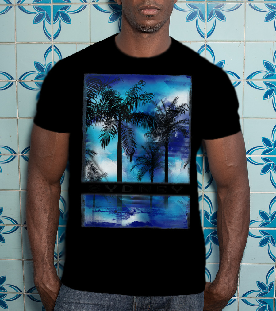 Sydney Australia Beach Palm Reflection Skyline T-Shirt