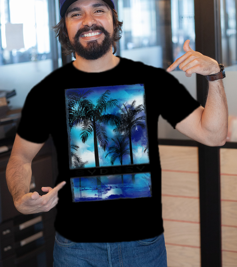 Sydney Australia Beach Palm Reflection Skyline T-Shirt