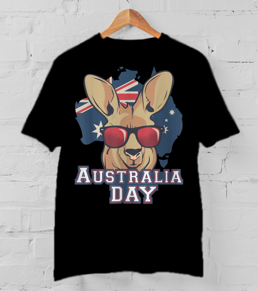 Australia Day Kangaroo With Sunglasses Australian Flag T-Shirt