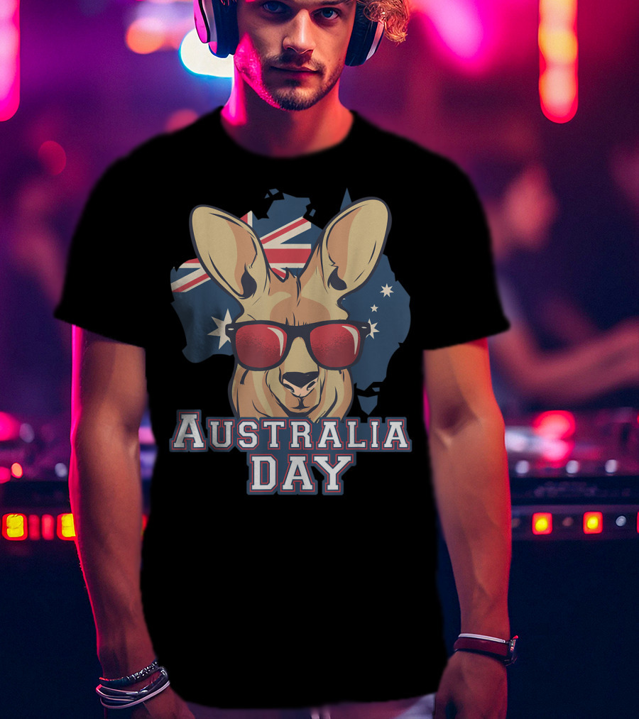 Australia Day Kangaroo With Sunglasses Australian Flag T-Shirt