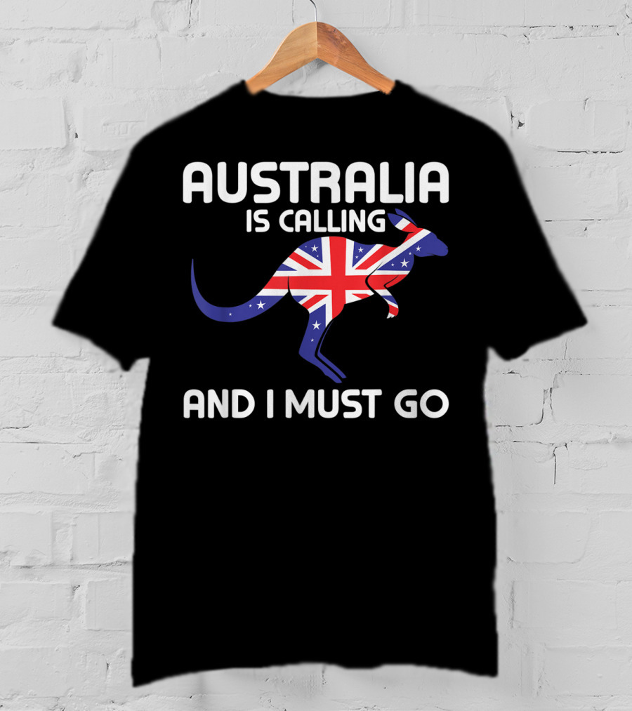 Australia Is Calling And I Must Go Kangaroo With Union Jack Flag T-Shirt
