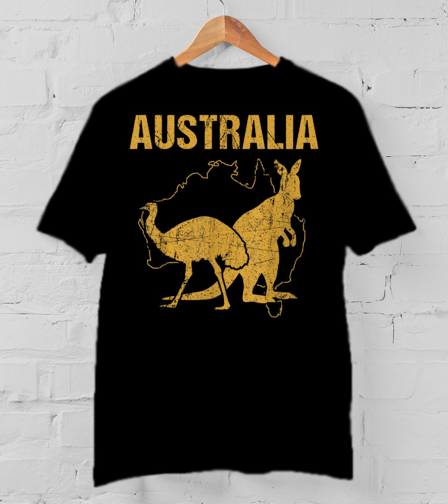 Australia Kangaroo And Emu Silhouette Map T-Shirt