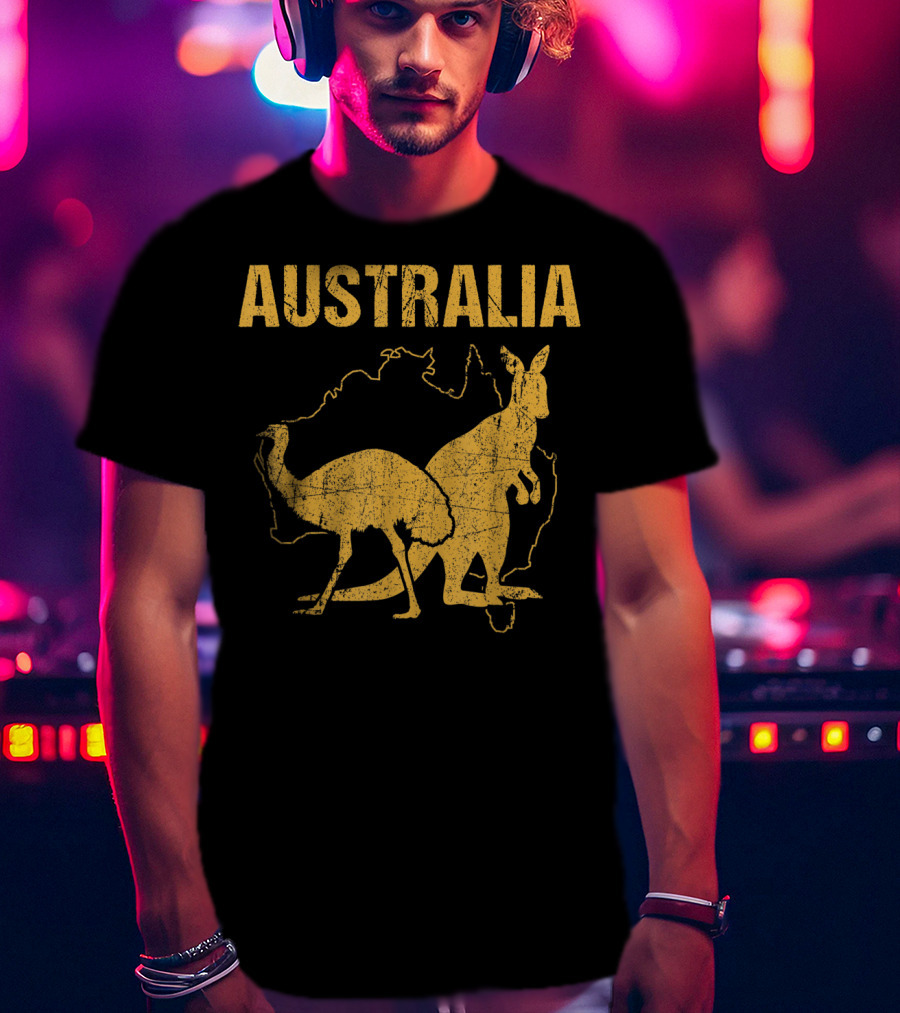 Australia Kangaroo And Emu Silhouette Map T-Shirt